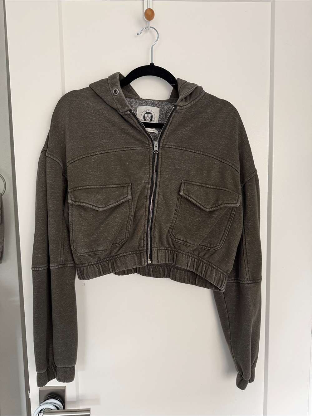 Urban Outfitters Olive Gray Cropped Zip Hoodie